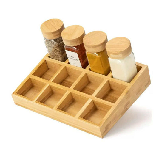 Wooden Spice Jar Tray - Bamboo Grid