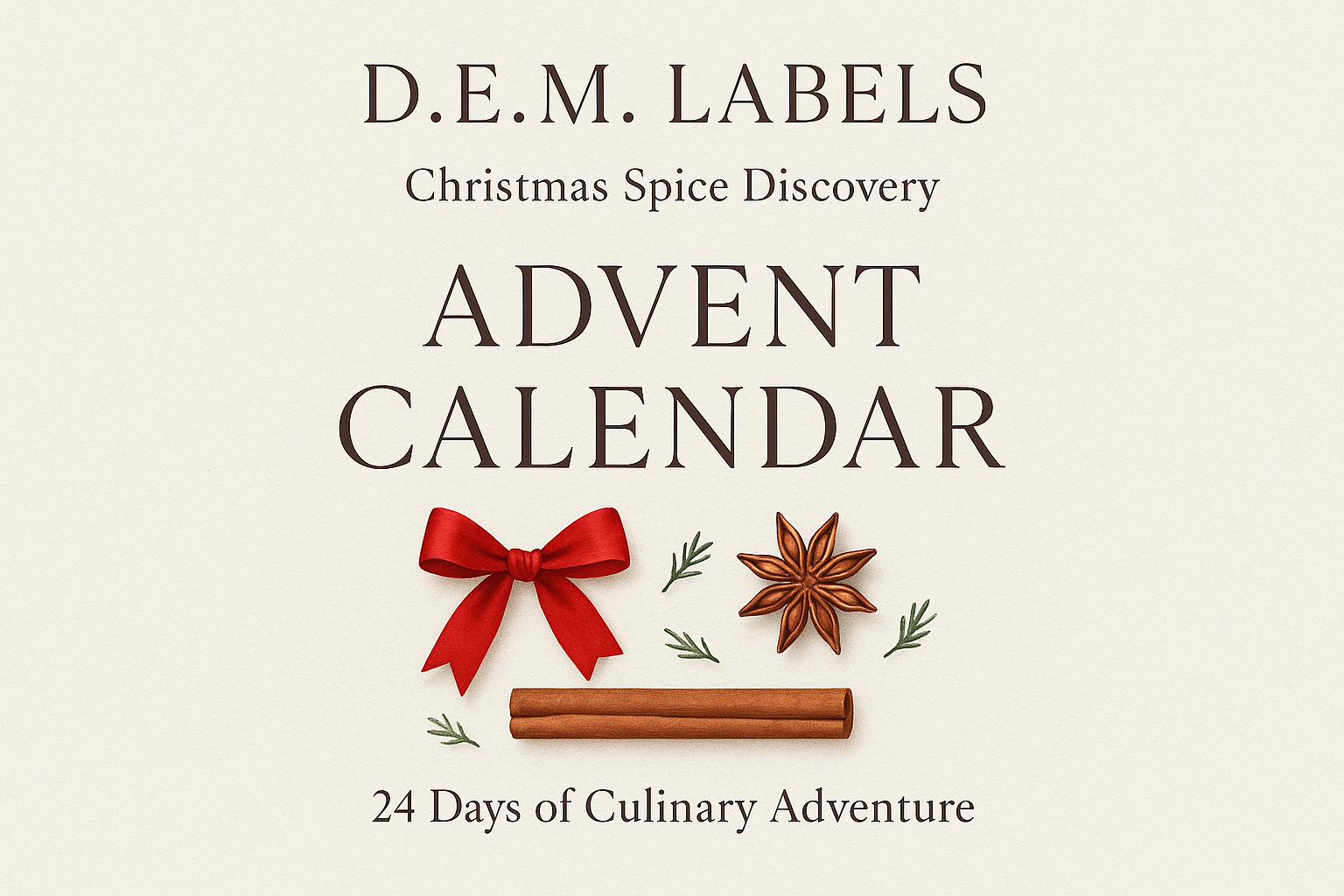 Sophisticated advent calendar with dark brown text and pine leaf details